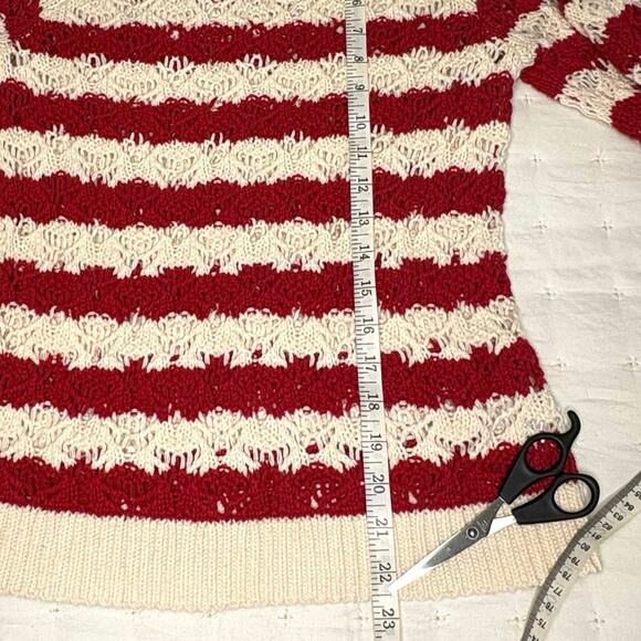Forever 21 Open Knit Crew Neck Pullover Sweater Women's S | Red White Stripe - Picture 7 of 10